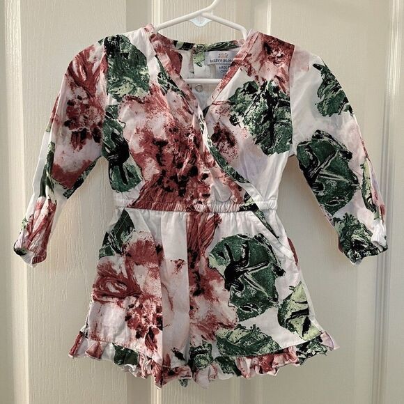 Bailey's Blossoms Floral Romper Long Sleeve Shorty Pockets Girls Size 2T - Picture 8 of 13